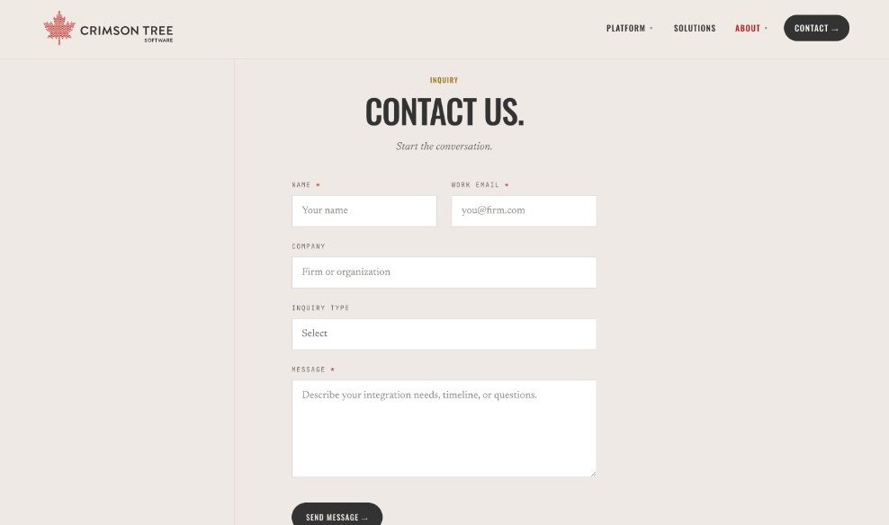 Crimson Tree Software contact form for requesting a product briefing